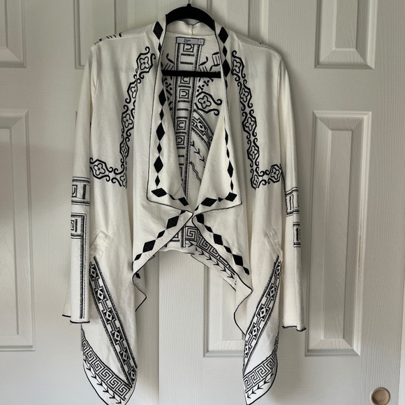 Michael Farrell Southwestern White Embroidered High Low Boho Jacket in size L - Picture 1 of 10